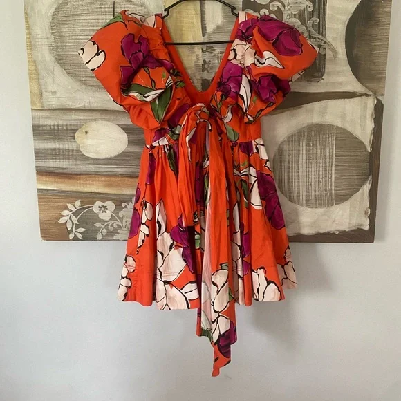 AJè Vibrant Floral Dress with Puff Sleeves - Picture 2 of 10